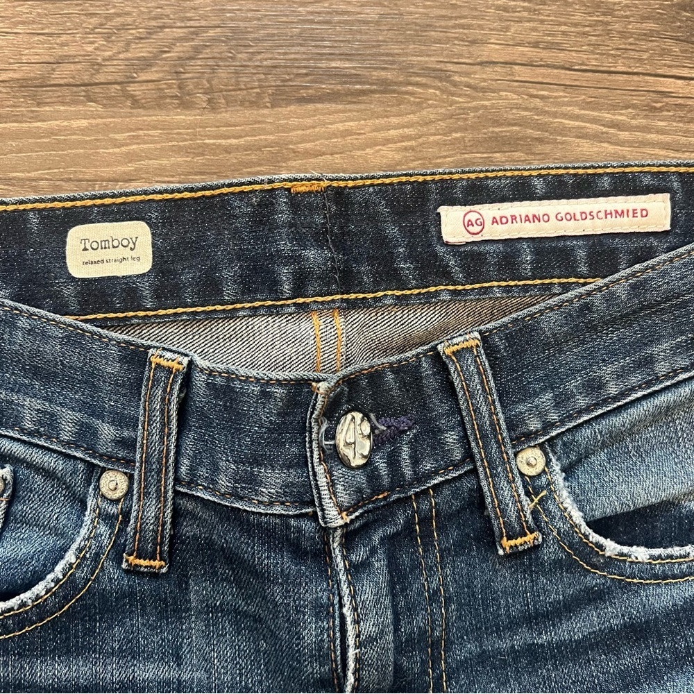 Ag Adriano Goldschmied Blue Straight Jeans Distressed - Picture 3 of 6